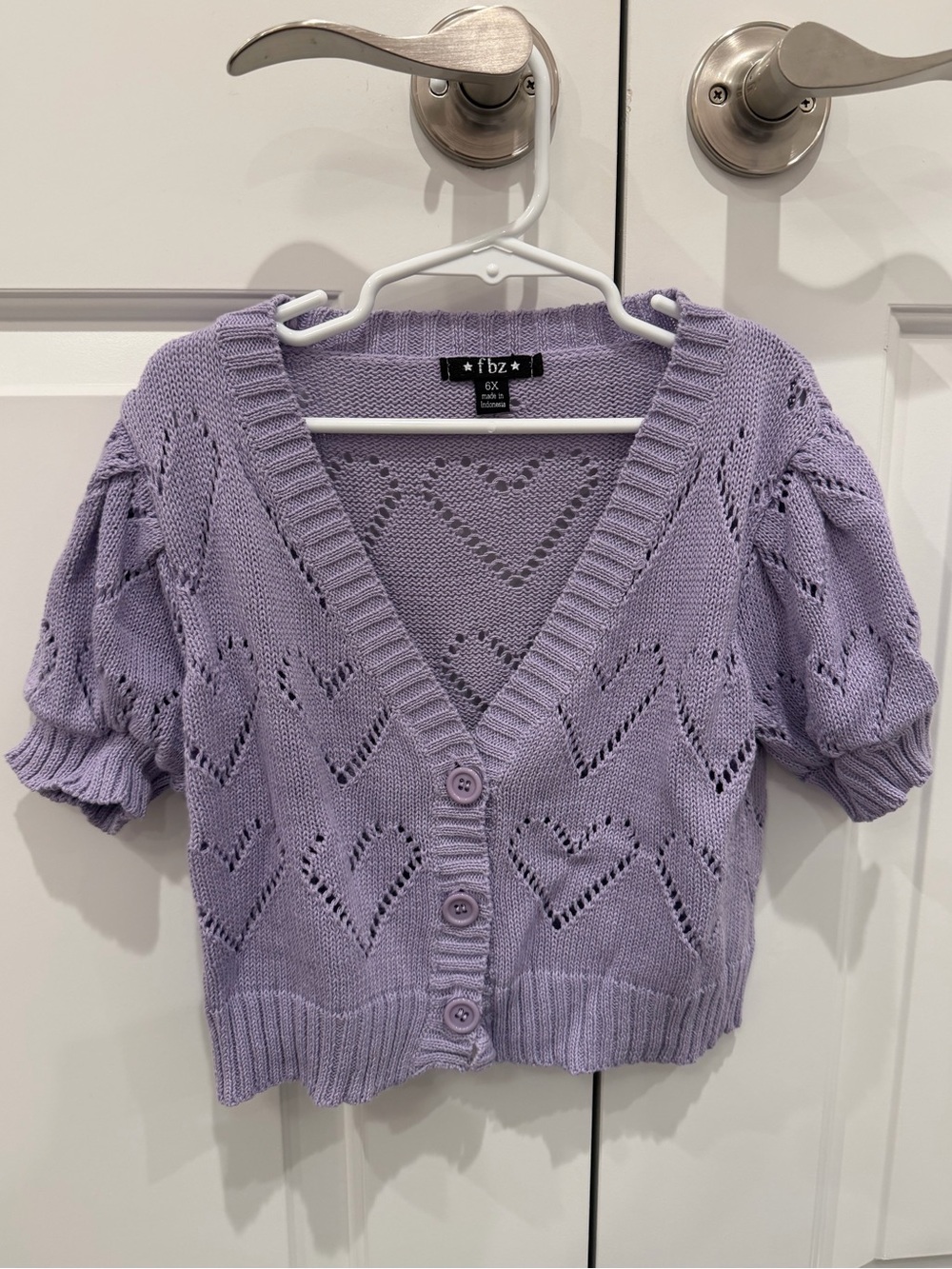 Flowers by Zoe Lavender Heart Knit Short-Sleeve Cardigan - Girls size 6X